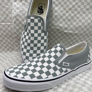 Vans Slip-On Checkerboard Sneakers in Gray and White